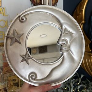 Vintage 90s Celestial, Whimsigoth Silver Moon Mirror